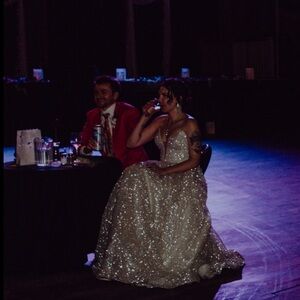 Custom Glitter Tulle “Starfall” Wedding Gown